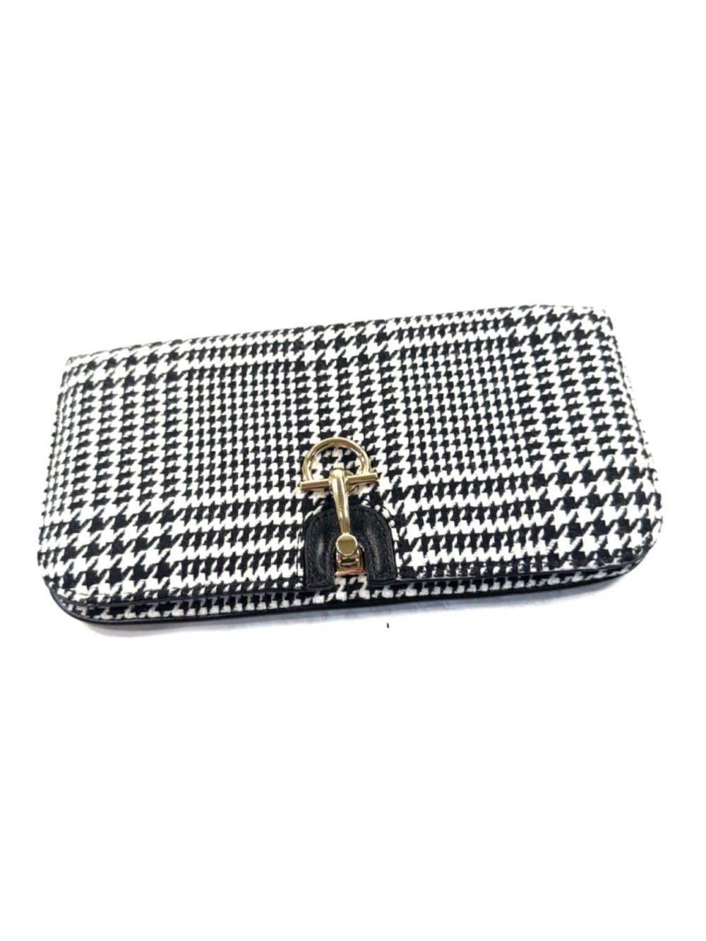Talbots Houndstooth Leather Trim Clutch